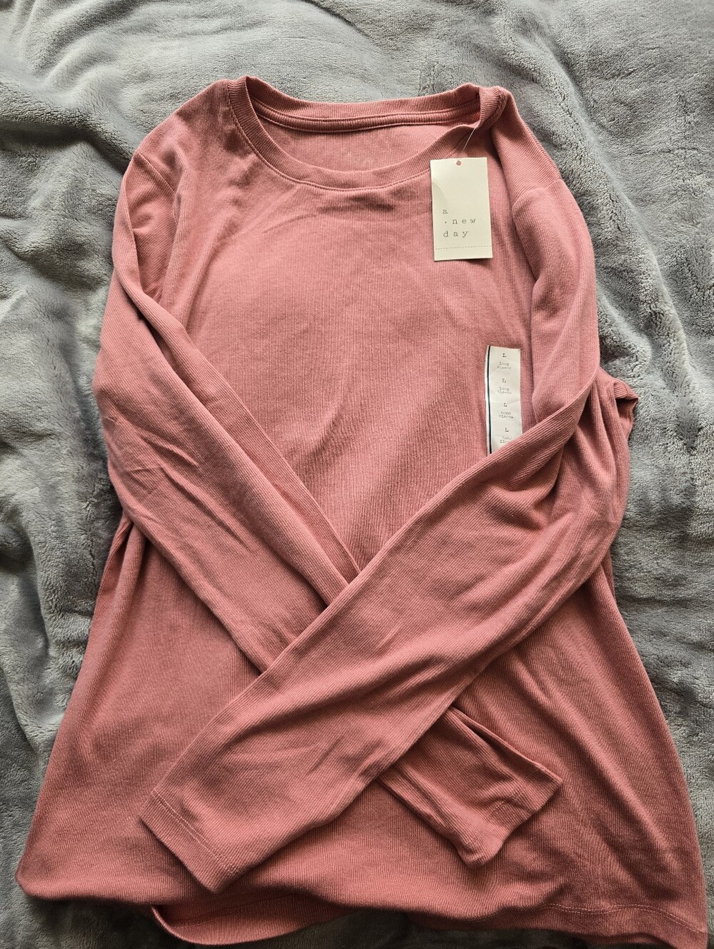 a new day Women's Long-Sleeve Crewneck Top - Rose Pink Size Large NWT